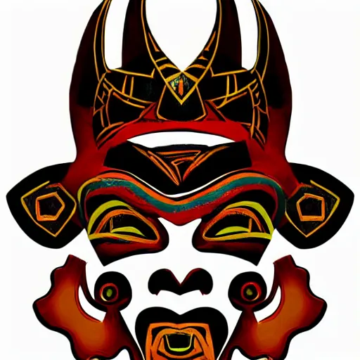 Image similar to a tribal mask in the style of Marc Simonetti