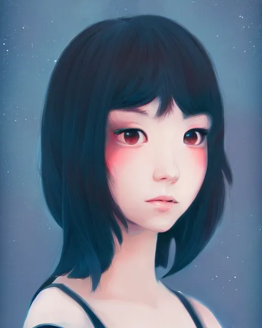 Prompt: a centered portrait of a beautiful nervous girl, ross tran, in the style of ilya kuvshinov. 7 0 mm