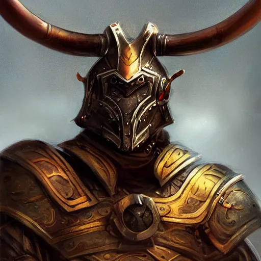 Image similar to detailed portrait of a black Minotaur general in plate armor, fantasy painting, concept art