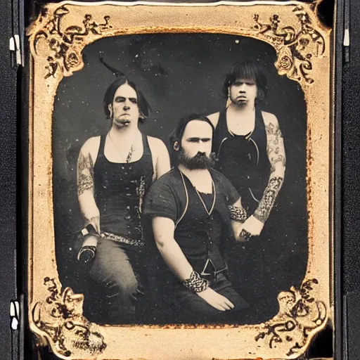 Image similar to 1880s tintype photography of heavy metal band
