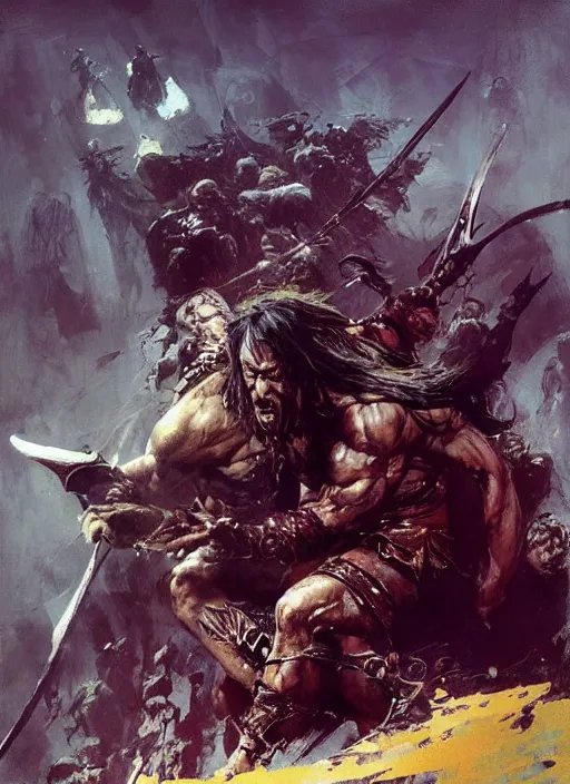 Image similar to conan the barbarian, intricate, elegant, highly detailed, vivid colors, john park, frazetta, sparth, ruan jia, jeffrey catherine jones