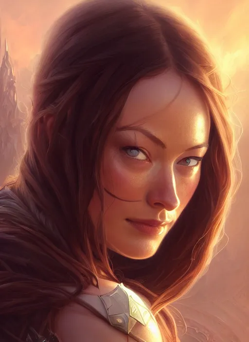 Image similar to photography of a young olivia wilde, deep focus, d & d, fantasy, intricate, elegant, highly detailed, digital painting, artstation, concept art, matte, sharp focus, illustration, hearthstone, magic the gathering, art by artgerm and greg rutkowski and alphonse mucha