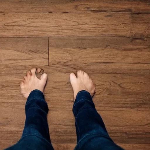 Prompt: manly feet on a wooden floor