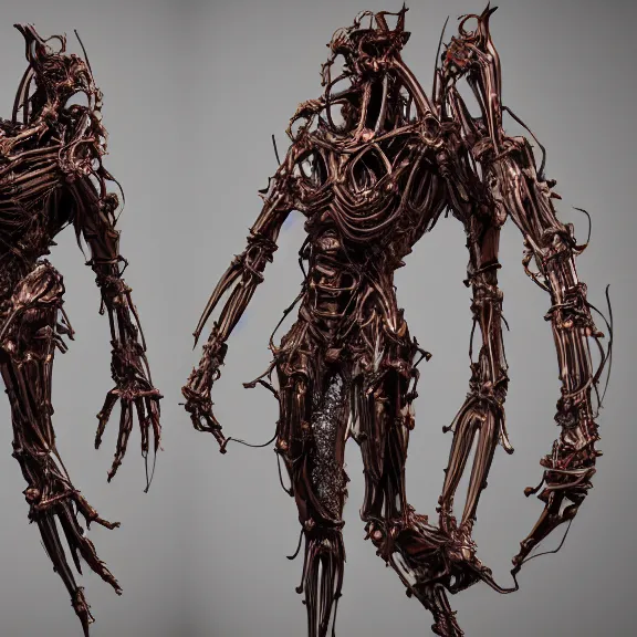 Prompt: highly detailed full body picture of a biomechanical statue, grotesque, bizarr, fleshy, character art, studio lightning, dark colors, intricate, masterpiece, photorealistic, hiperrealistic, sharp focus, high contrast, Artstation HQ, DeviantArt trending, 4k UHD, Unreal Engine 5