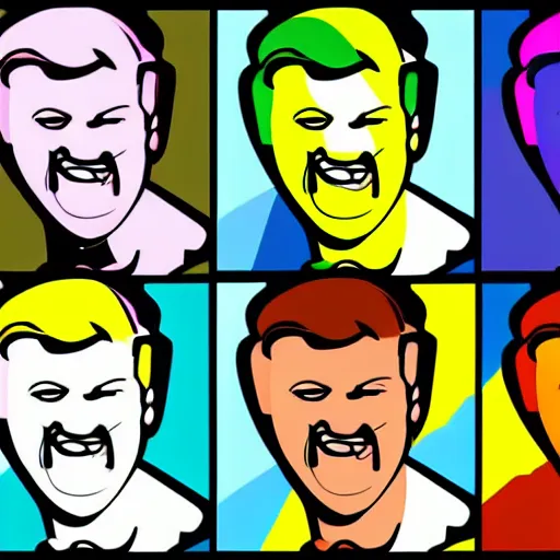 Prompt: handsome male, big chin, smile, colorful pop art style, cartoon style