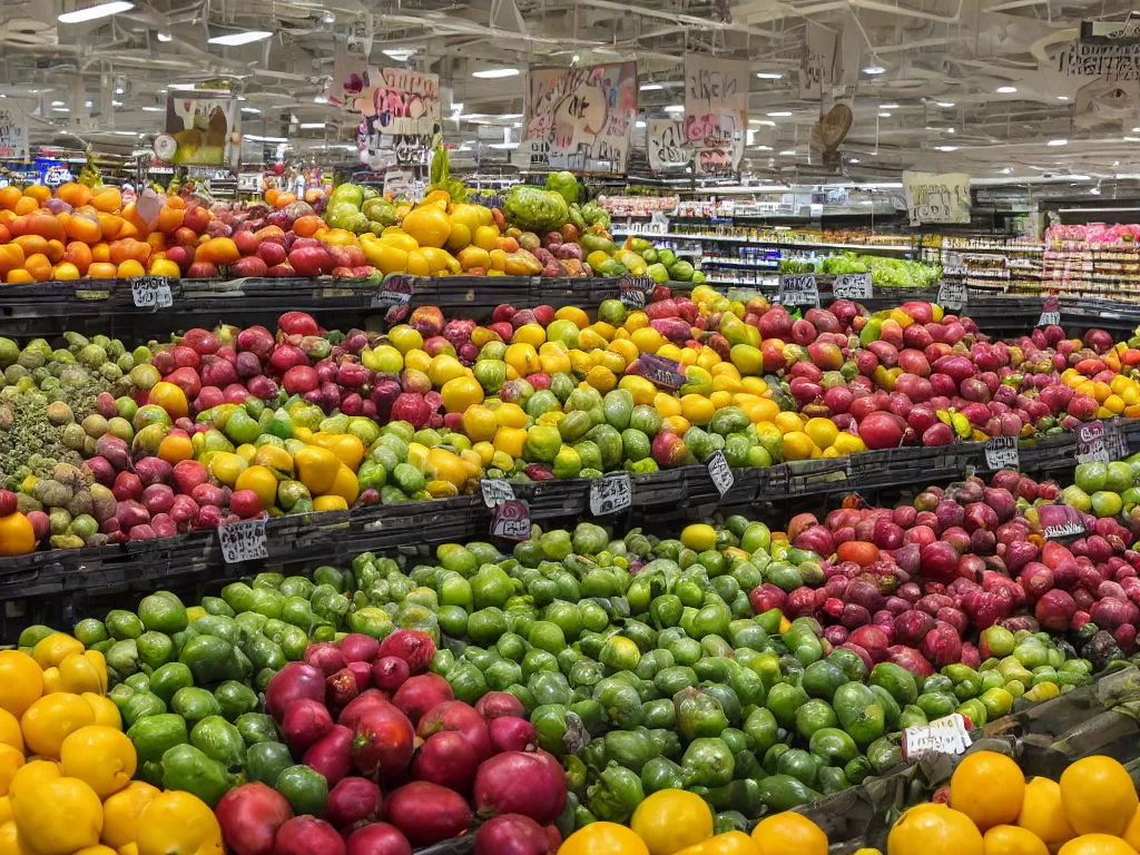 Image similar to produce department in a grocery store, highly detailed, high quality, HD, 4k, 8k, Canon 300mm, professional photographer, 40mp, lifelike, top-rated, award winning, realistic, sharp, no blur, edited, corrected, trending