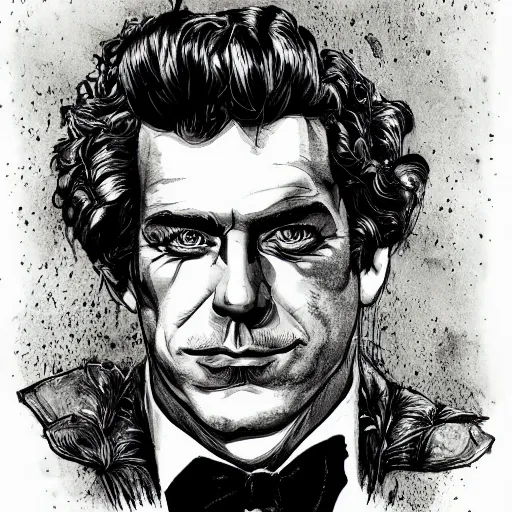 Prompt: a smug modern aristocrat, head and shoulders character portrait, ink, highly detailed illustration by tim bradstreet