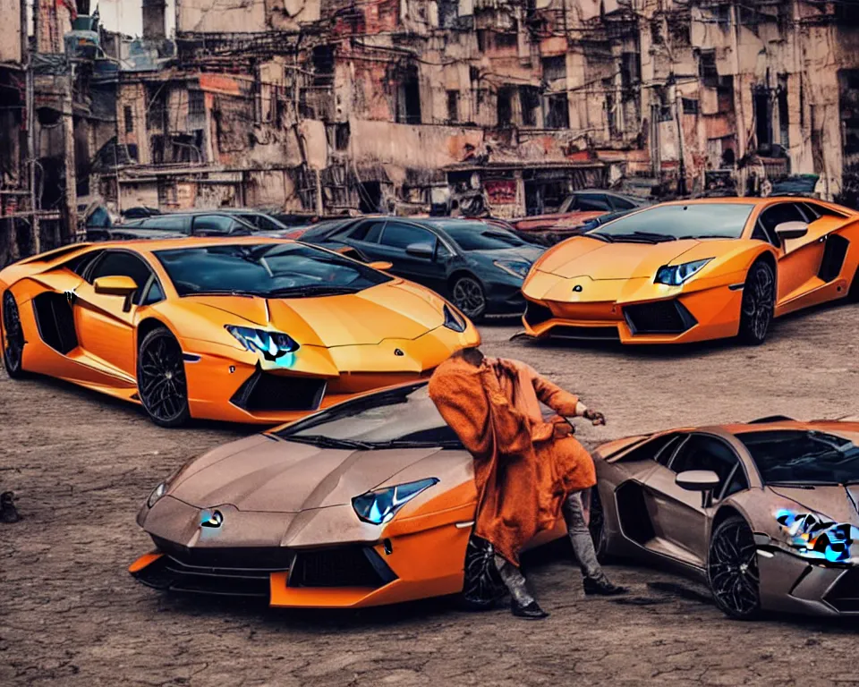 Image similar to lamborghini aventador photoshoot, cinematic, indian bazaar background, photography by alexey kurylev, beautiful, india, heavily detailed