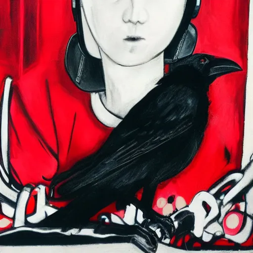 Image similar to crow in red headphones