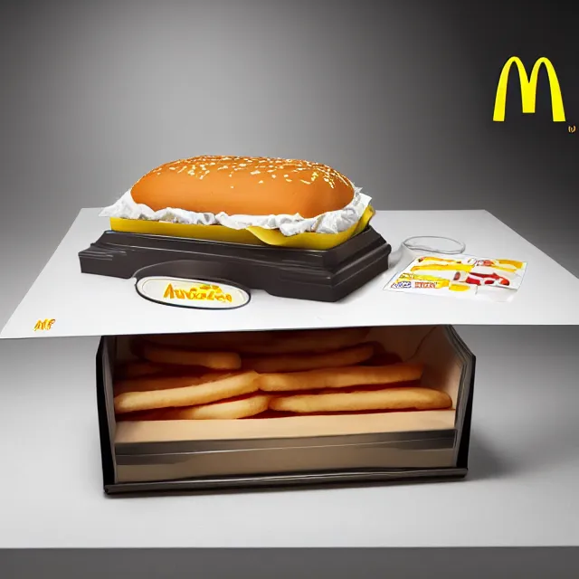 Image similar to mcdonalds mccasket, product advertisement, studio photography