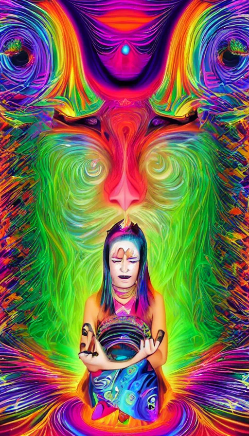 Image similar to portrait of a digital shaman, by lisa frank,