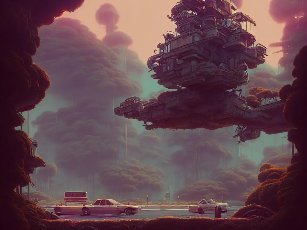 Image similar to 80s outdoor retro arcade, desolate, moody:: studio ghibli, beeple and James Gilleard and Justin Gerard :: ornate, dynamic, particulate, intricate, elegant, highly detailed, centered, artstation, smooth, sharp focus, octane render, 3d