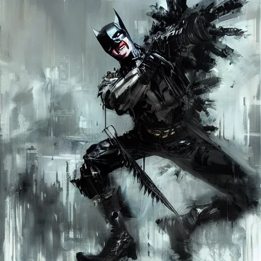 Image similar to Batman who laughs, paint by Wadim Kashin