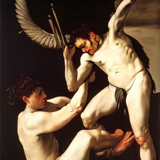 Prompt: achilles and hector by caravaggio