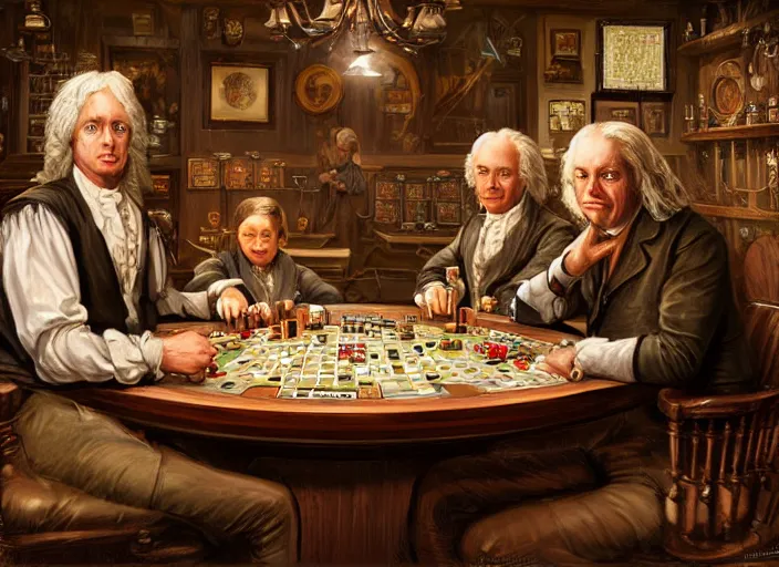 Prompt: family portrait of isaac newton and stephen hawkins and einstein playing poker in an old west saloon, intricate, elegant, highly detailed, centered, digital painting, artstation, concept art, smooth, sharp focus, illustration, art by todd lockwood and donato giancola and greg rutkowski