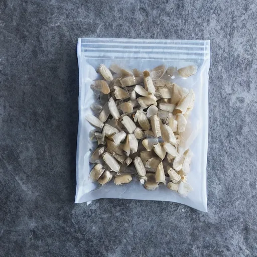 Image similar to a ziplock bag filled with individual teeth / tooths