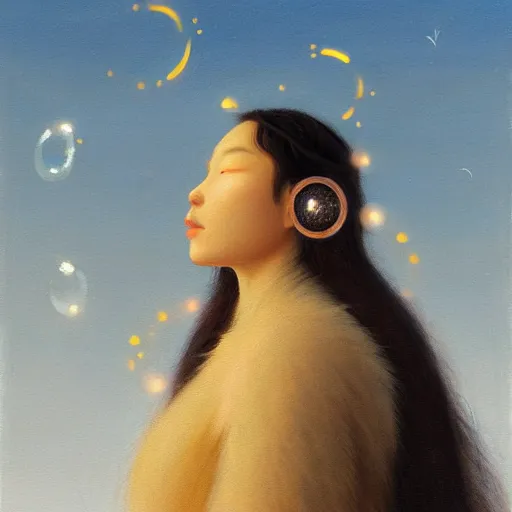 Image similar to a ultradetailed beautiful painting of a european inuit woman in the park by hsiao ron cheng, ngai victo, nivanh chanthara jean delville wlop and dougherty patrick, trending onv artstation, alaska, light sparkles, major arcana sky, sharp focus, soft light