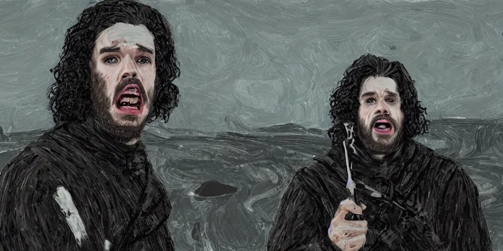 Prompt: john snow in the the scream painting artstation