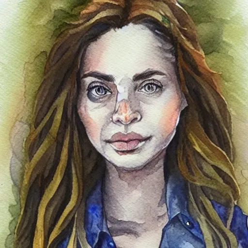 Image similar to a beautiful and very detailed character concept watercolour portrait of sanna!!!!! marin!!!!!, the young female prime minister of finland as a druidic wizard