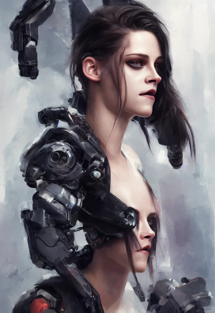 Image similar to portrait of a cyborg Kristen Stewart by Ikeuchi, by Ruan Jia and Mandy Jurgens and Artgerm, extremely beautiful and proportionate face, hyper detailled, trending on artstation