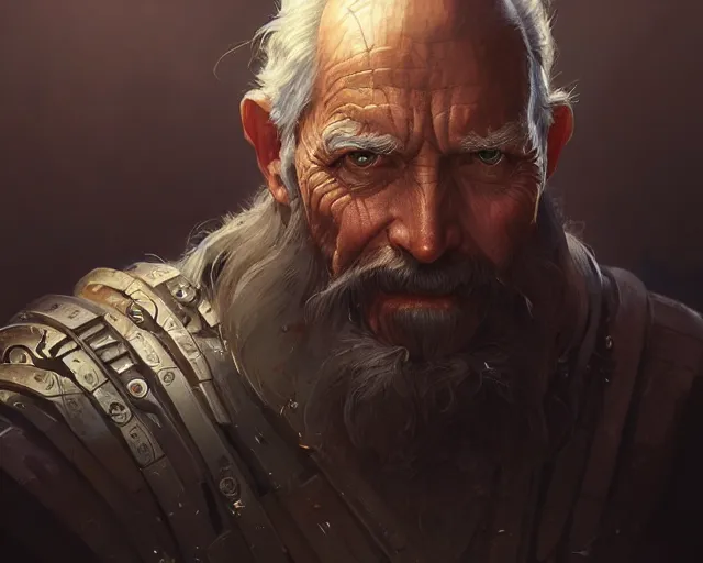 Prompt: old man with cyborg features, deep focus, d & d, fantasy, intricate, elegant, highly detailed, digital painting, artstation, concept art, matte, sharp focus, illustration, hearthstone, art by artgerm and greg rutkowski and alphonse mucha