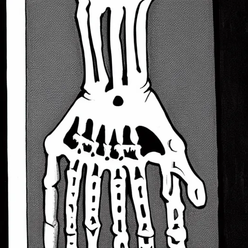 Prompt: skeleton hand by frank miller