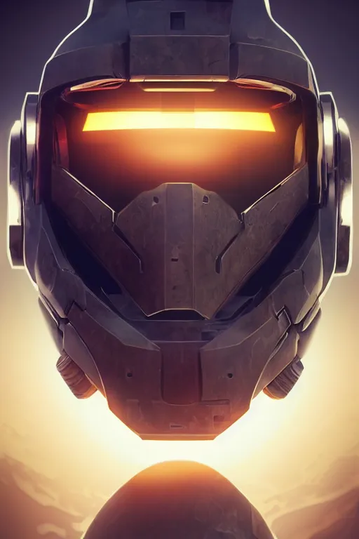 Image similar to robot ninja mask helmet halo master chief radiating a glowing aura global illumination ray tracing hdr fanart arstation by ian pesty and katarzyna da „ bek - chmiel