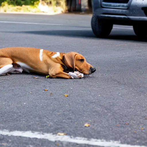 Image similar to beagle dog getting ran over by a car