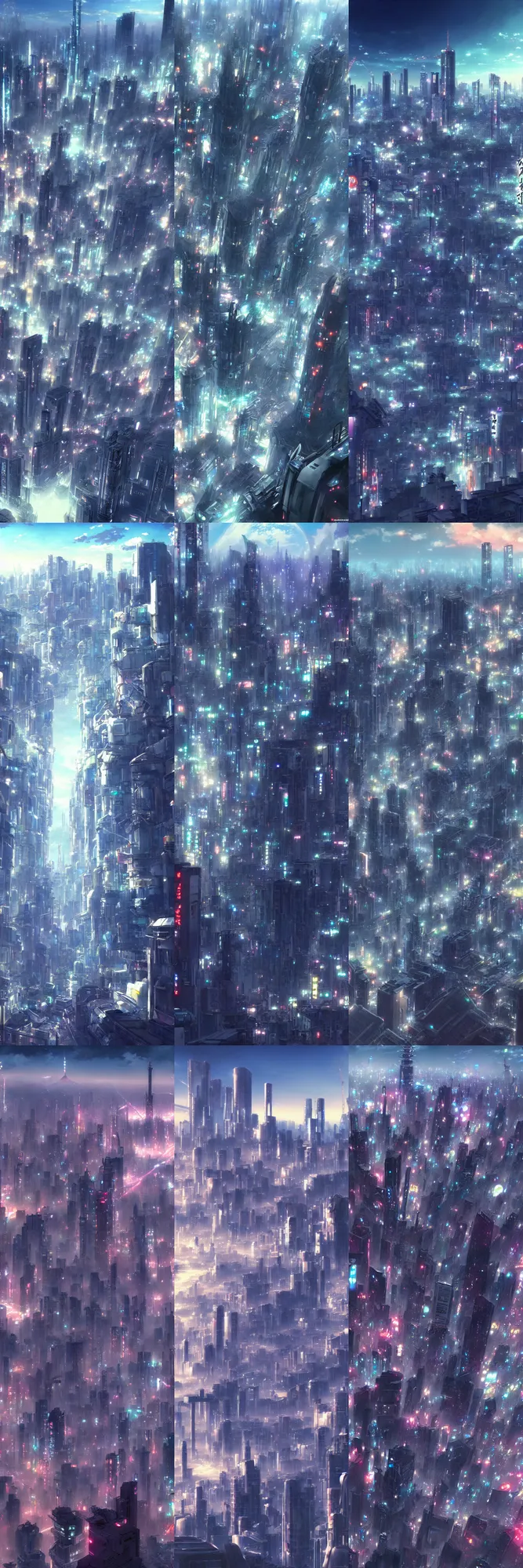 Prompt: a detailed matte painting of futuristic science fiction Tokyo city from the makoto shinkai anime film kimi no ka wa, a city and highrise buildings, official art, cinematic view, HD wallpaper