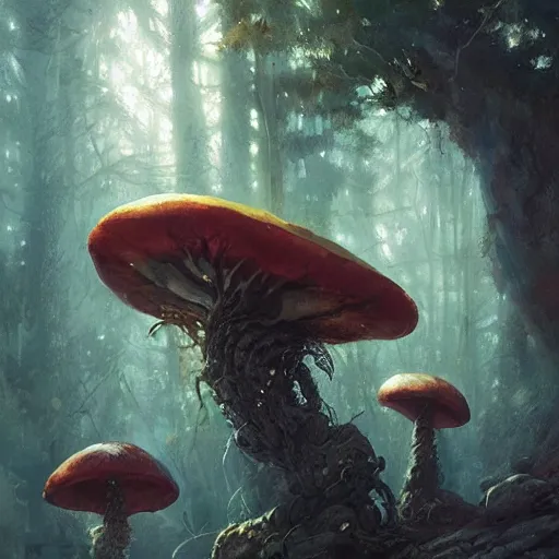 Prompt: shrooms geog darrow greg rutkowski