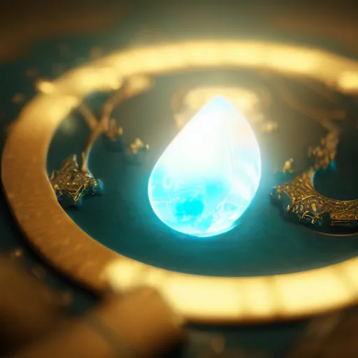 Image similar to a fantasy ring, blue glow, realistic reflections, intricate details, cinematic lighting, depth of field, octane render