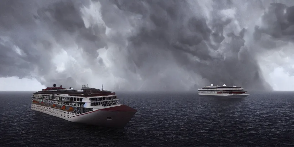 Image similar to cruise ship sinking during a thunderstorm unreal engine An epic fantastic realism dinamic lighting