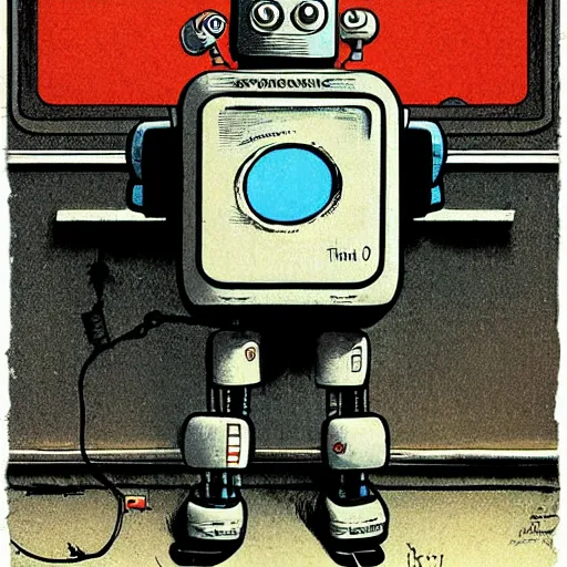 Image similar to robot by norman rockwell, by tim doyle