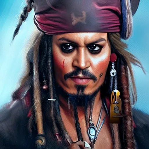 Prompt: UHD photorealistic Jack Sparrow in Wonderland by Greg Rutkowski