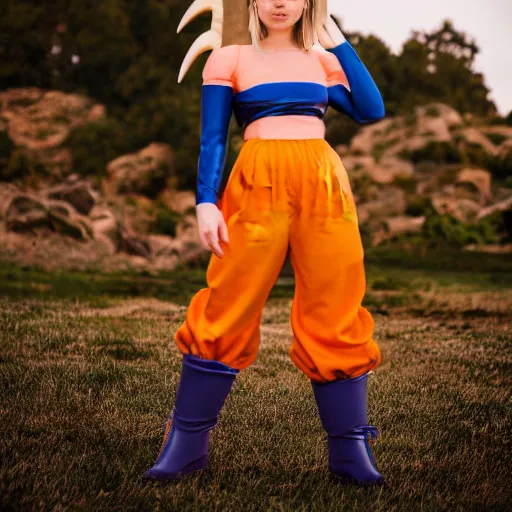 Prompt: sydney sweeney as android 1 8 dragon ball z, dslr photo, 8 5 mm f / 1. 8