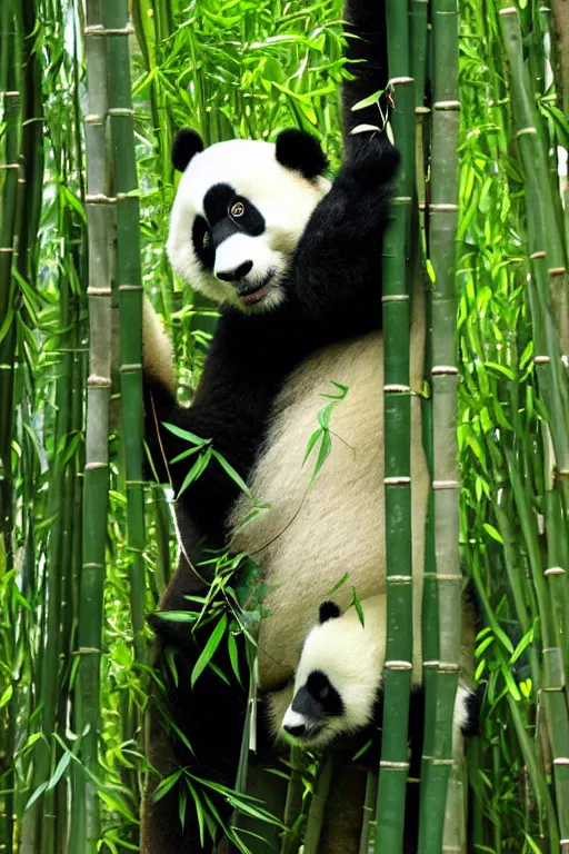 Image similar to a monk panda in the middle of the bamboos