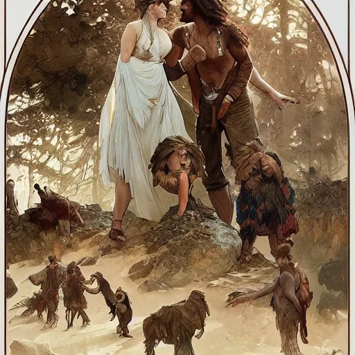 Image similar to Neanderthal wedding, original historical photo, highly detailed, sharp focus, illustration, by artgerm and greg rutkowski and alphonse mucha and loish and WLOP