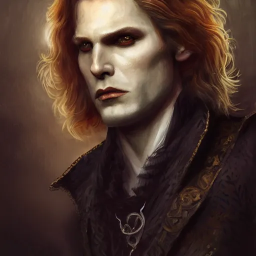 Image similar to Majestic and regal portrait of the vampire Lestat de Lioncourt, intricate, epic, elegant, menacing, fantasy, highly detailed, digital painting, hard focus, beautiful volumetric lighting, epic light, ultra detailed, by Leesha Hannigan, Ross Tran, Thierry Doizon, Kai Carpenter, Ignacio Fernández Ríos