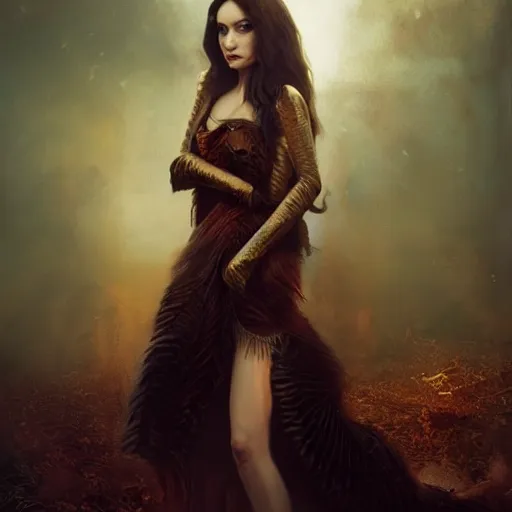 Image similar to majestic gracious regal aristocratic brunette female vampire portrait, atmospheric lighting, painted, menacing, intricate, volumetric lighting, beautiful, rich deep colours masterpiece, golden hour, sharp focus, hyper realistic, ultra detailed, by leesha hannigan, ross tran, thierry doizon, kai carpenter, ignacio fernandez rios