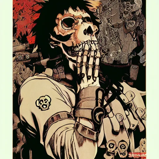 Image similar to anime manga skull portrait boy soldier ape skeleton illustration detailed patterns art Geof Darrow and Phil hale and Ashley wood and Ilya repin alphonse mucha pop art nouveau