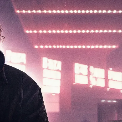 Image similar to post malone in bladerunner 2049, portrait, dramatic shot,