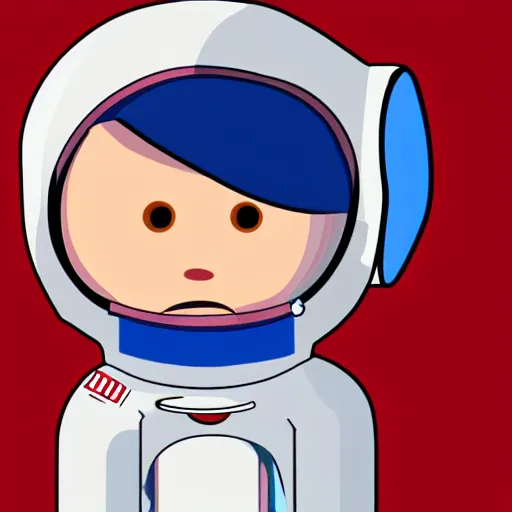 Prompt: 2 d cartoon of a red, short, bean shaped astronaut with a long blue visor