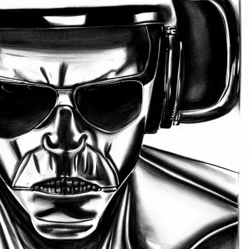 Prompt: T-800 Terminator wearing sunglasses, award winning sketch art, detailed,