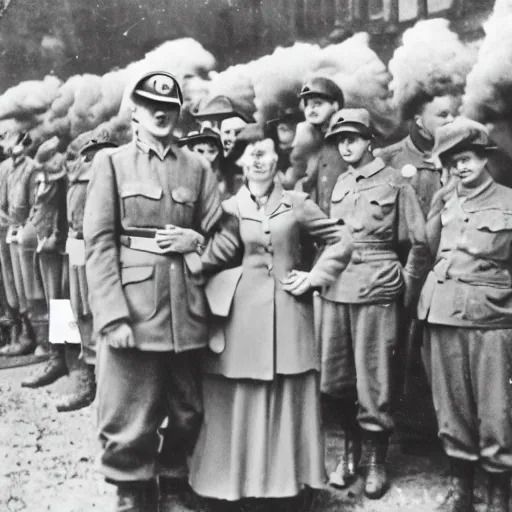 Image similar to gender reveal party with german soldiers in nazi uniform, 1 9 4 3 paris, colored photography, highly detailed scan