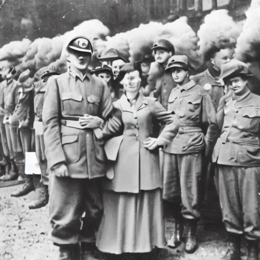 Prompt: gender reveal party with german soldiers in nazi uniform, 1 9 4 3 paris, colored photography, highly detailed scan