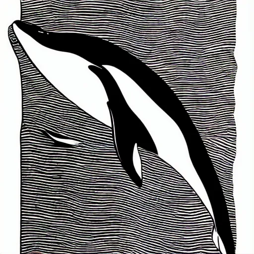 Image similar to ink line drawing of a killer whale