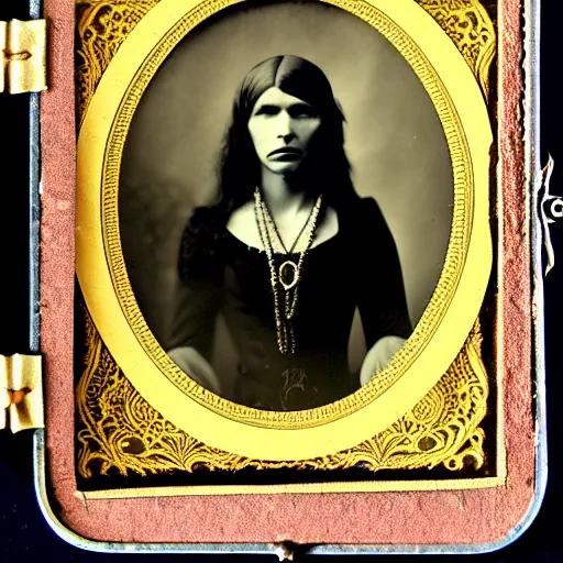 Image similar to daugerreotype of cthulhu high priestess. ambrotype of occult priestess. tintype of a beautiful woman