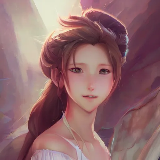 Image similar to concept art of aerith gainsborough by WLOP, rossdraws, Logan Cure, Mingchen Shen, BangkuART, sakimichan, yan gisuka, JeonSeok Lee, zeronis, Chengwei Pan on artstation