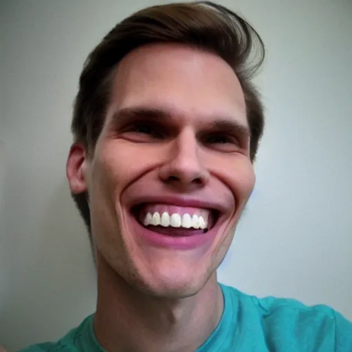 Image similar to jerma with an abnormally huge smile
