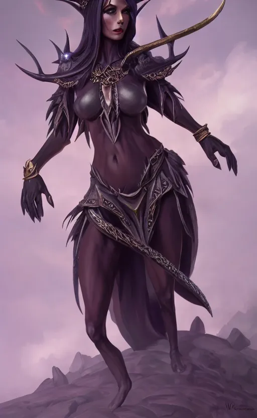 Image similar to full body shot of dark elf witch, highly detailed, d & d, fantasy, highly detailed, digital painting, trending on artstation, concept art, sharp focus, illustration, global illumination, ray tracing, realistic shaded, art by artgerm and greg rutkowski and fuji choko and viktoria gavrilenko and hoang lap,